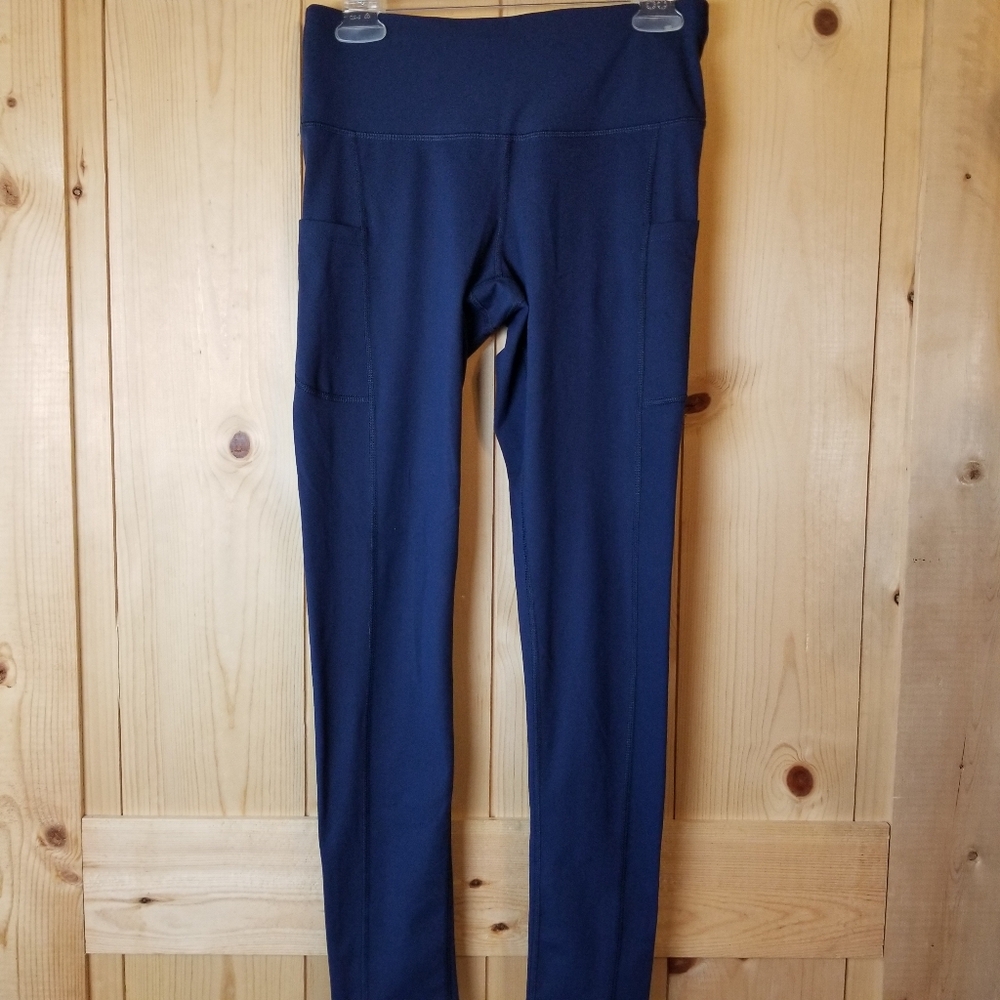 Iuga Navy Pull-On Side Pocket Running Workout Athletic Leggings